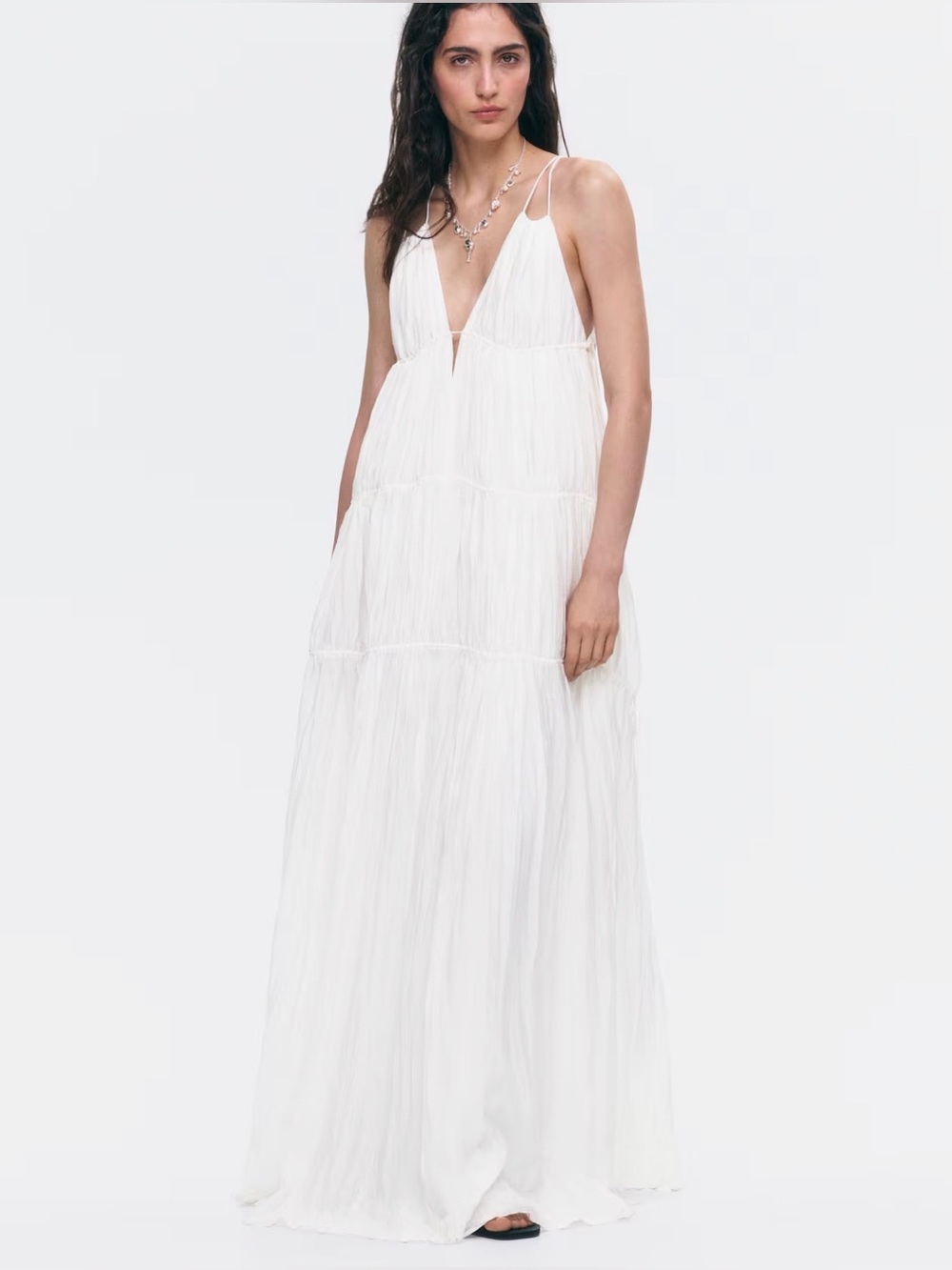 H&M White Drawstring Detail Maxi Dress Size M